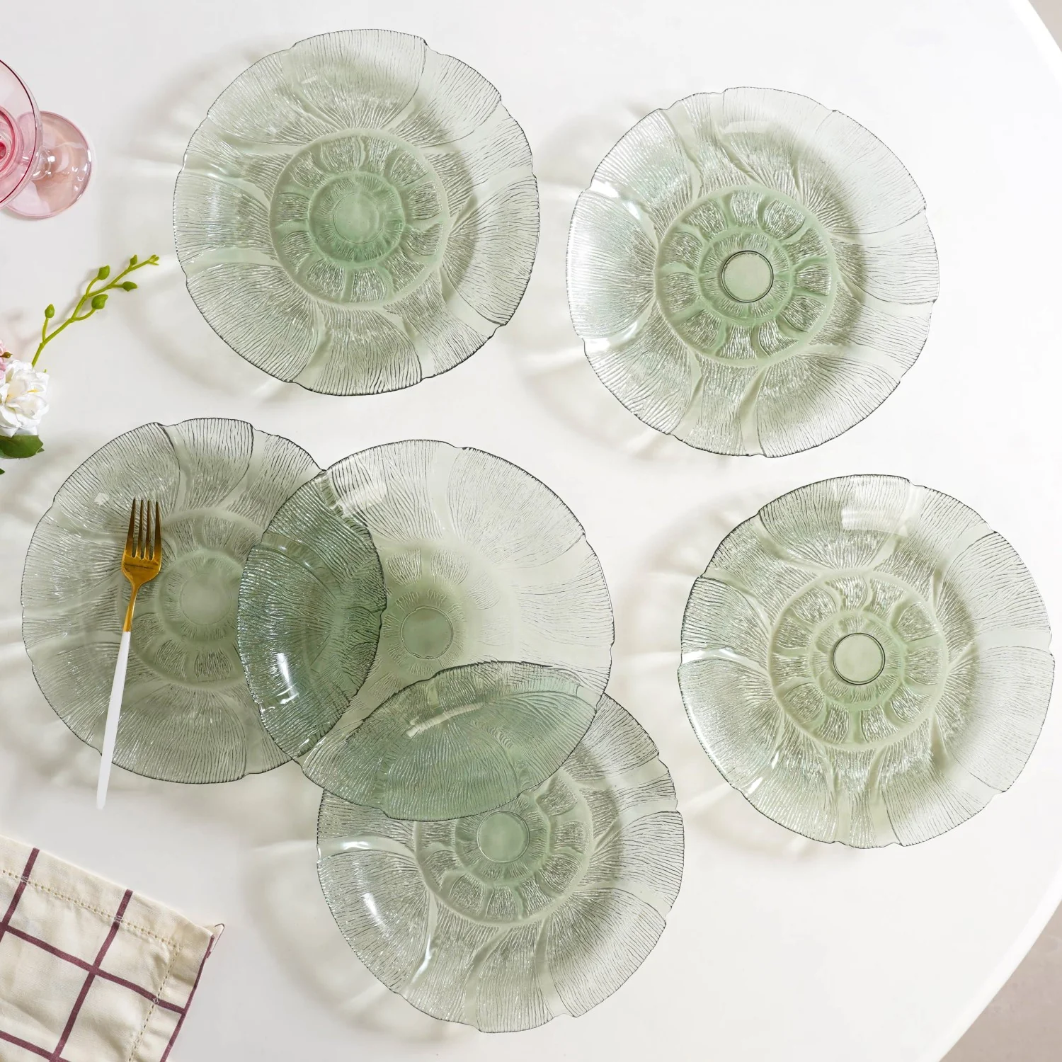 Tinted Glass Dinner Plate Set Of 6 Olive Green 25cm - Image 2