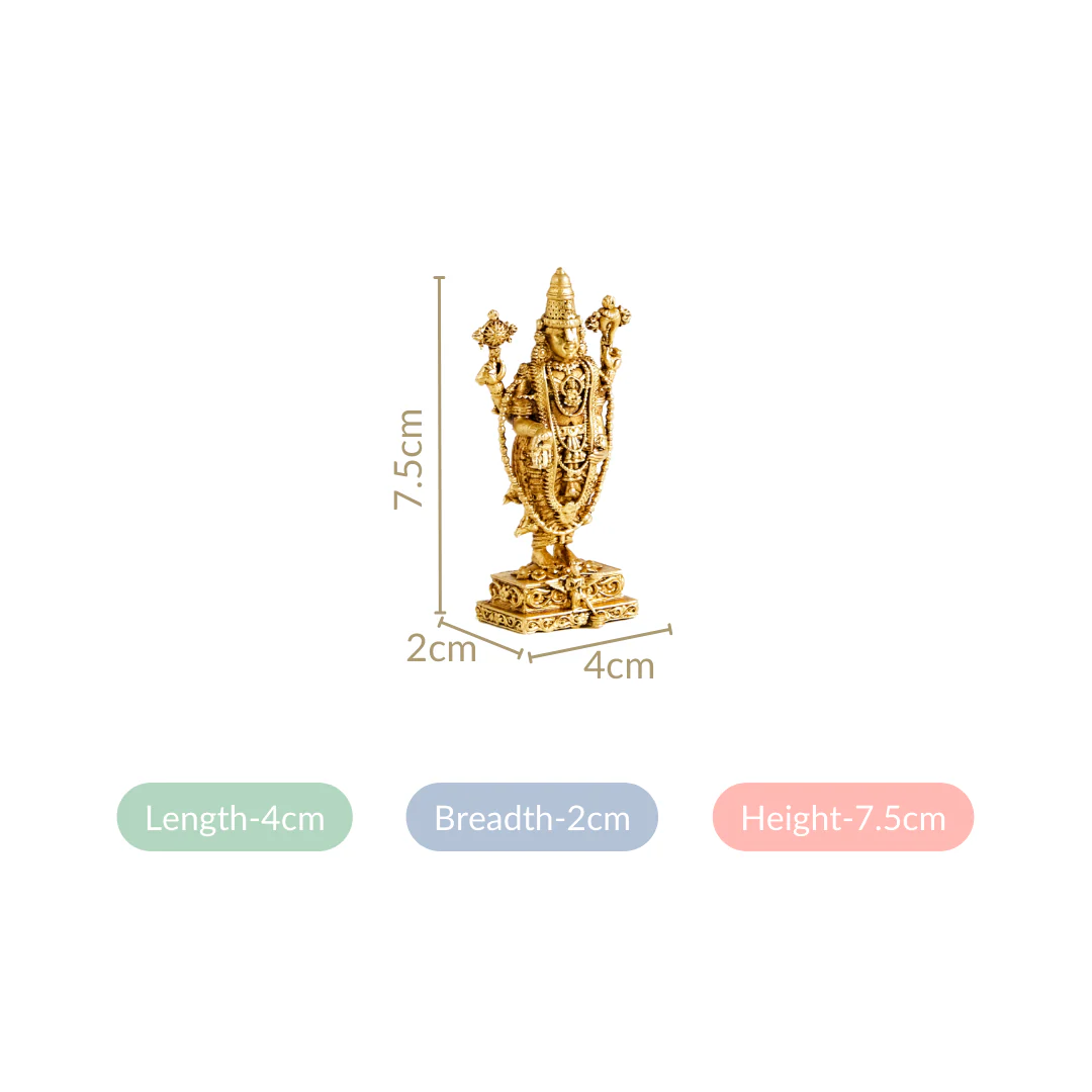 Tirupati Balaji Fine Carving Jewellery Finish Pure Brass Idol 7cm - Image 4