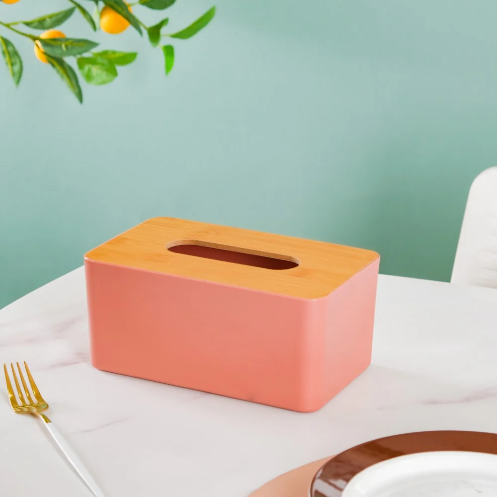 Tissue Box With Wooden Lid Pink - Image 7