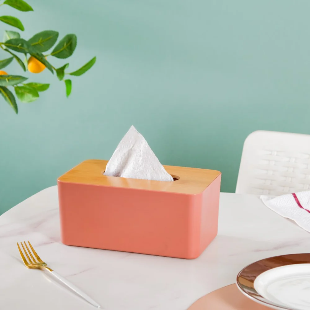 Tissue Box With Wooden Lid Pink - Image 9