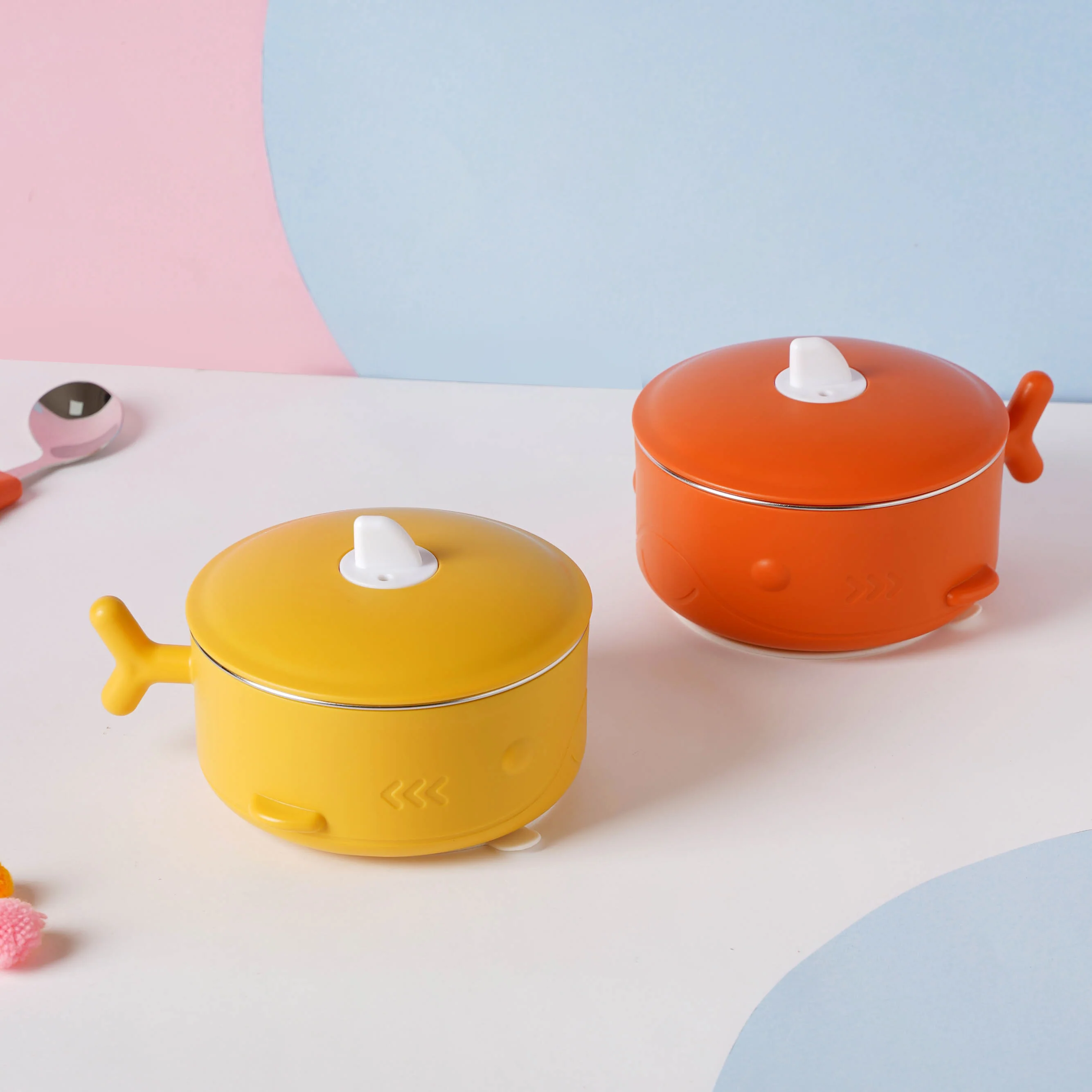 Whale Double Walled Anti-Slip Feeding Bowl Orange 400 ml - Image 16