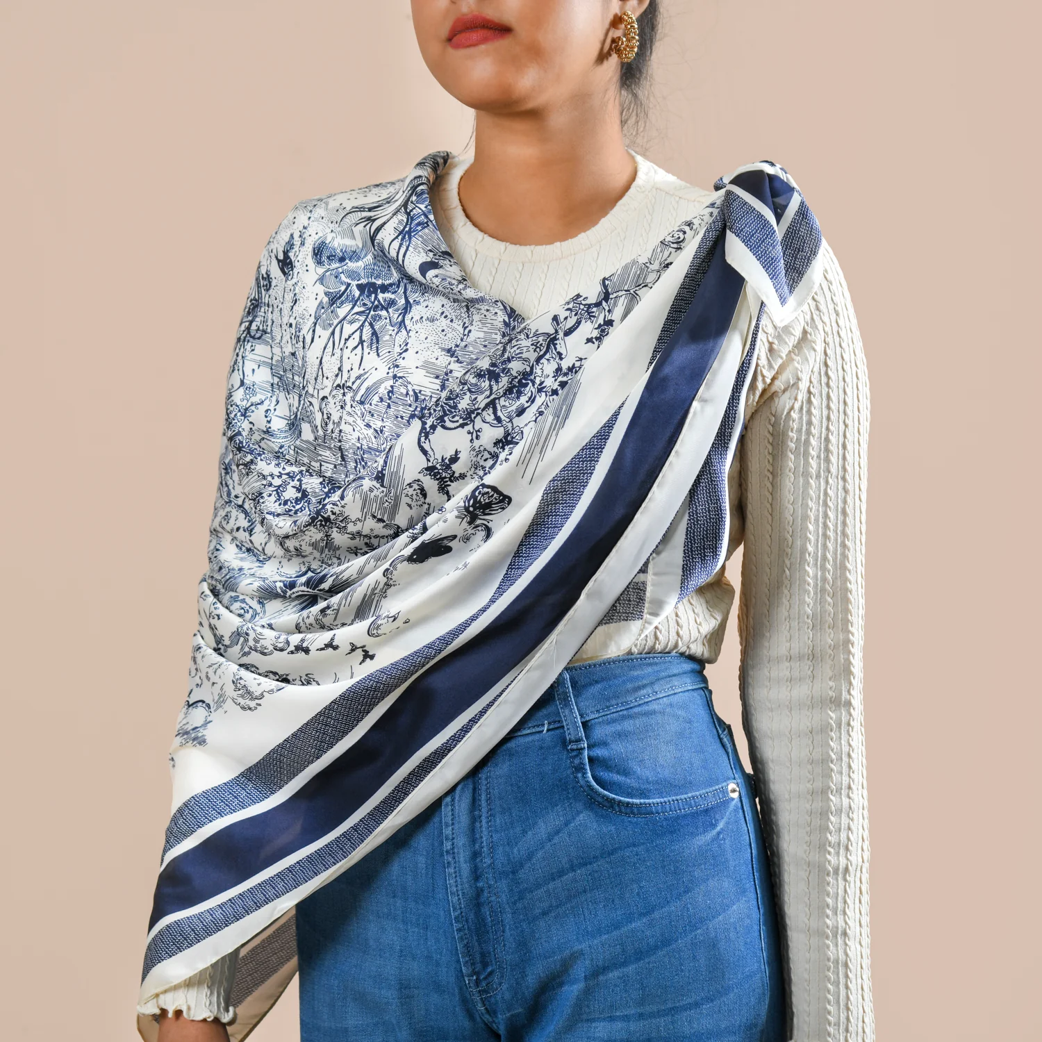 Toile De Jouy Pattern Fashion Silk Scarf - Image 2
