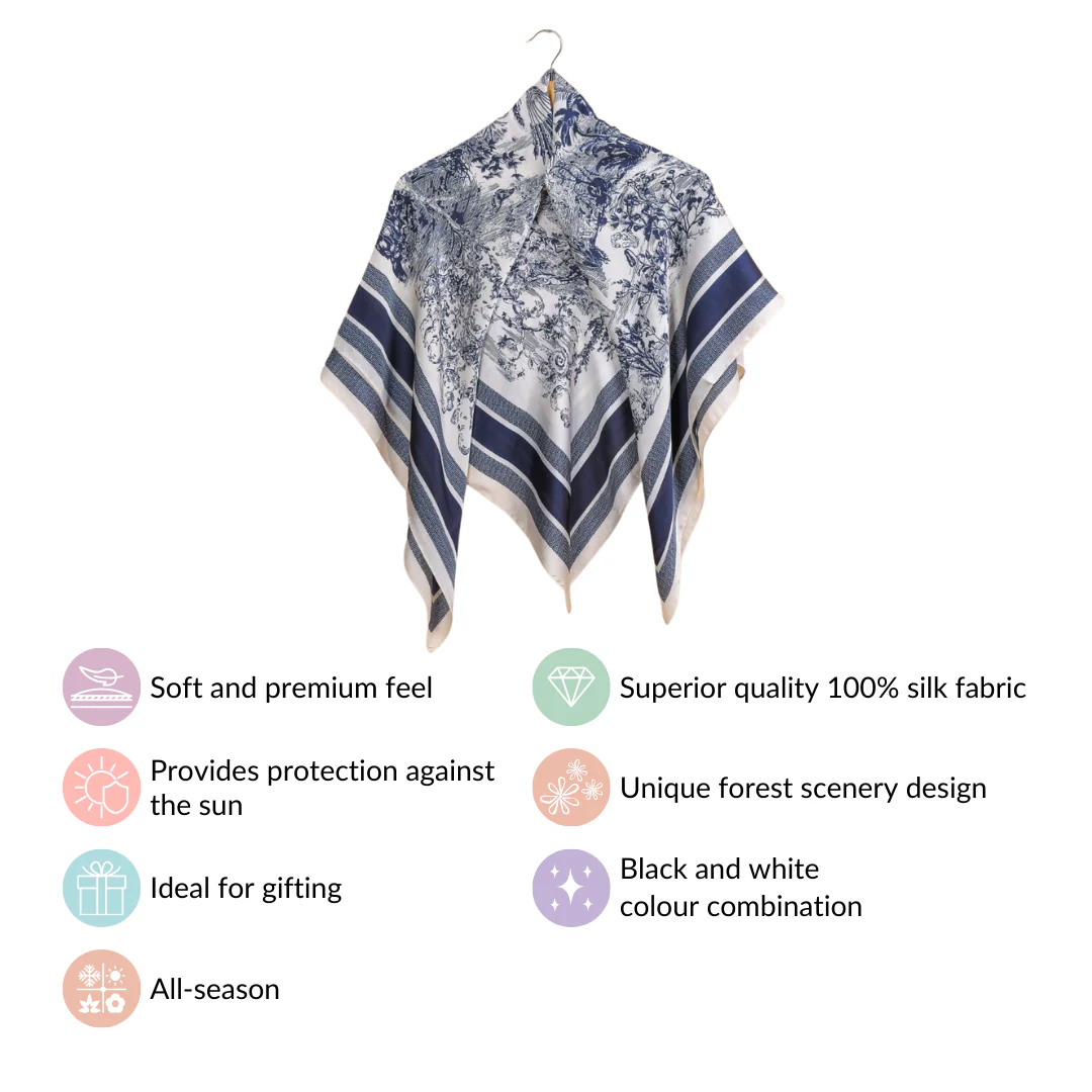 Toile De Jouy Pattern Fashion Silk Scarf - Image 3