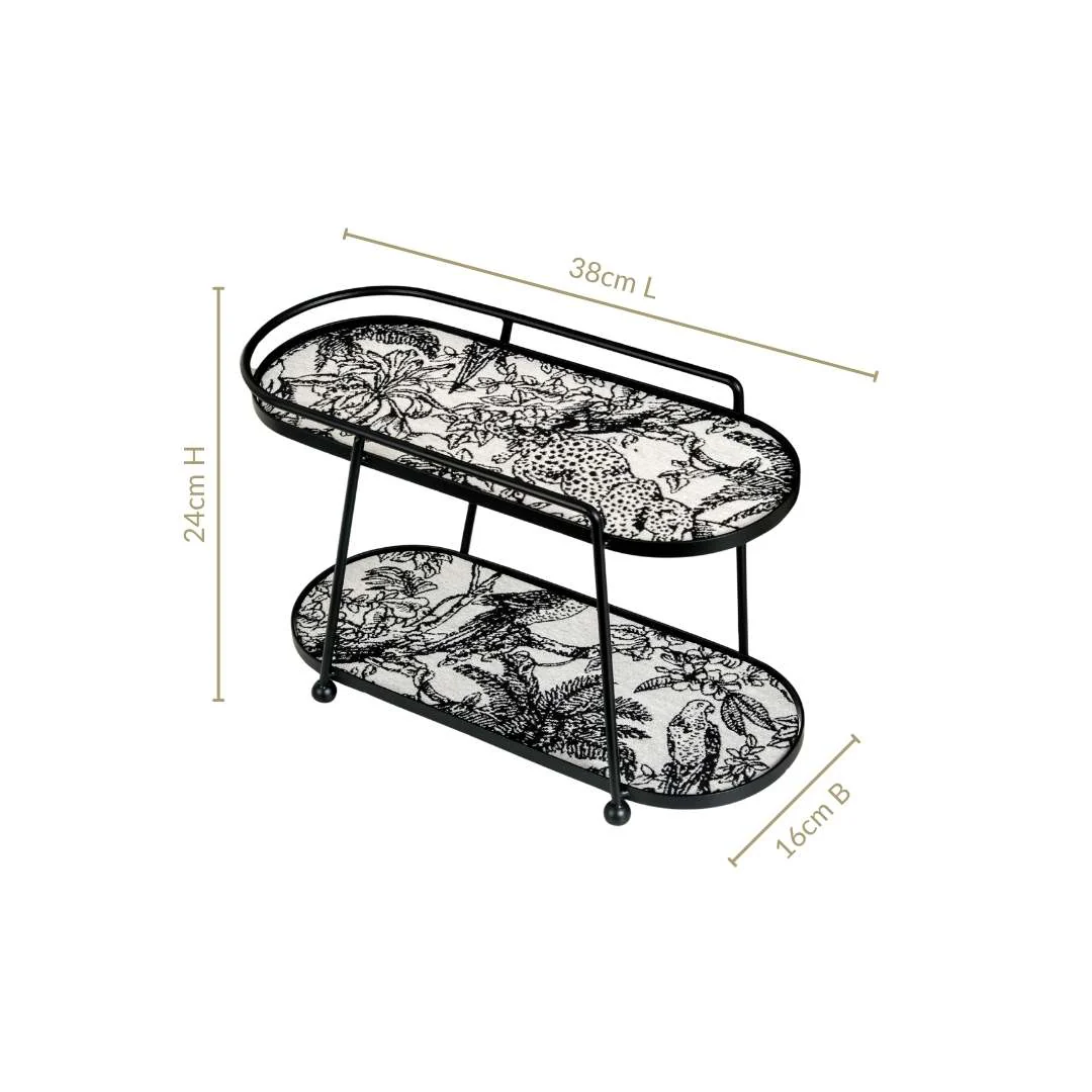 Toile De Jouy Vanity Storage Display 2 Tier Tray Black - Image 4