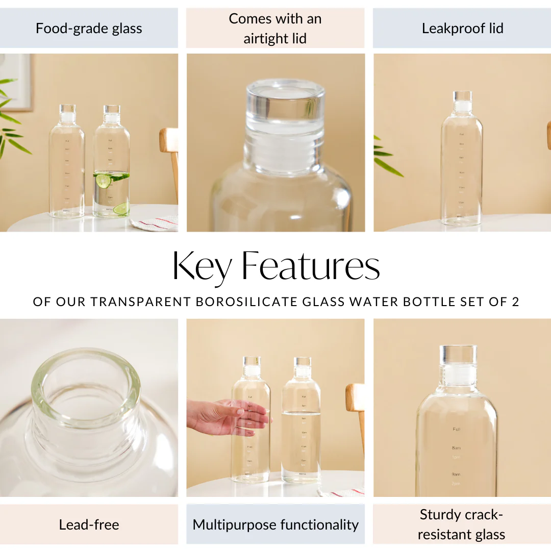Transparent Borosilicate Glass Water Bottle Set Of 2 780ml - Image 4