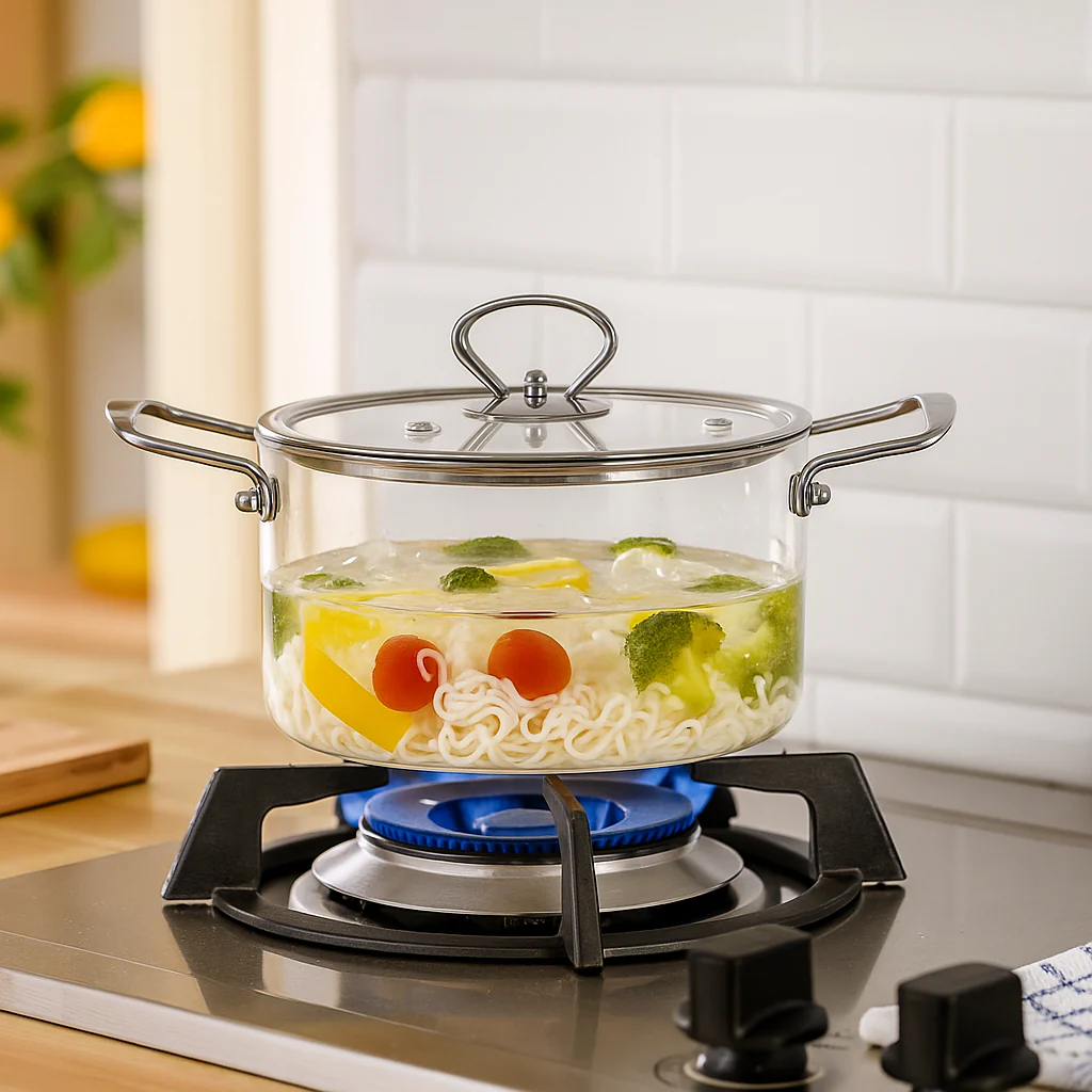 Transparent Glass Cooking Pot With Stainless Steel Grip Handles 2500ml - Image 5
