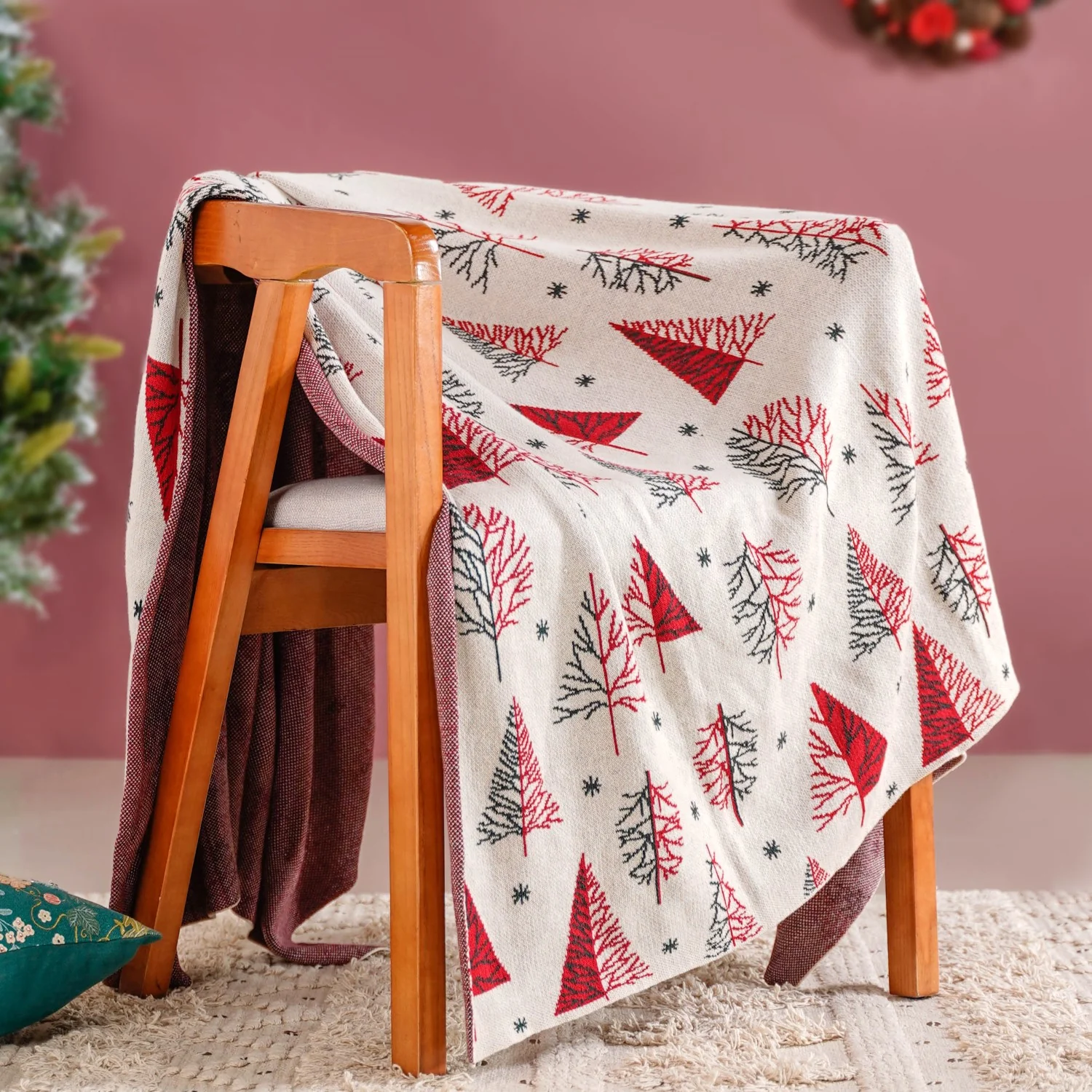 Trees And Snowflakes Throw Blanket - Image 3