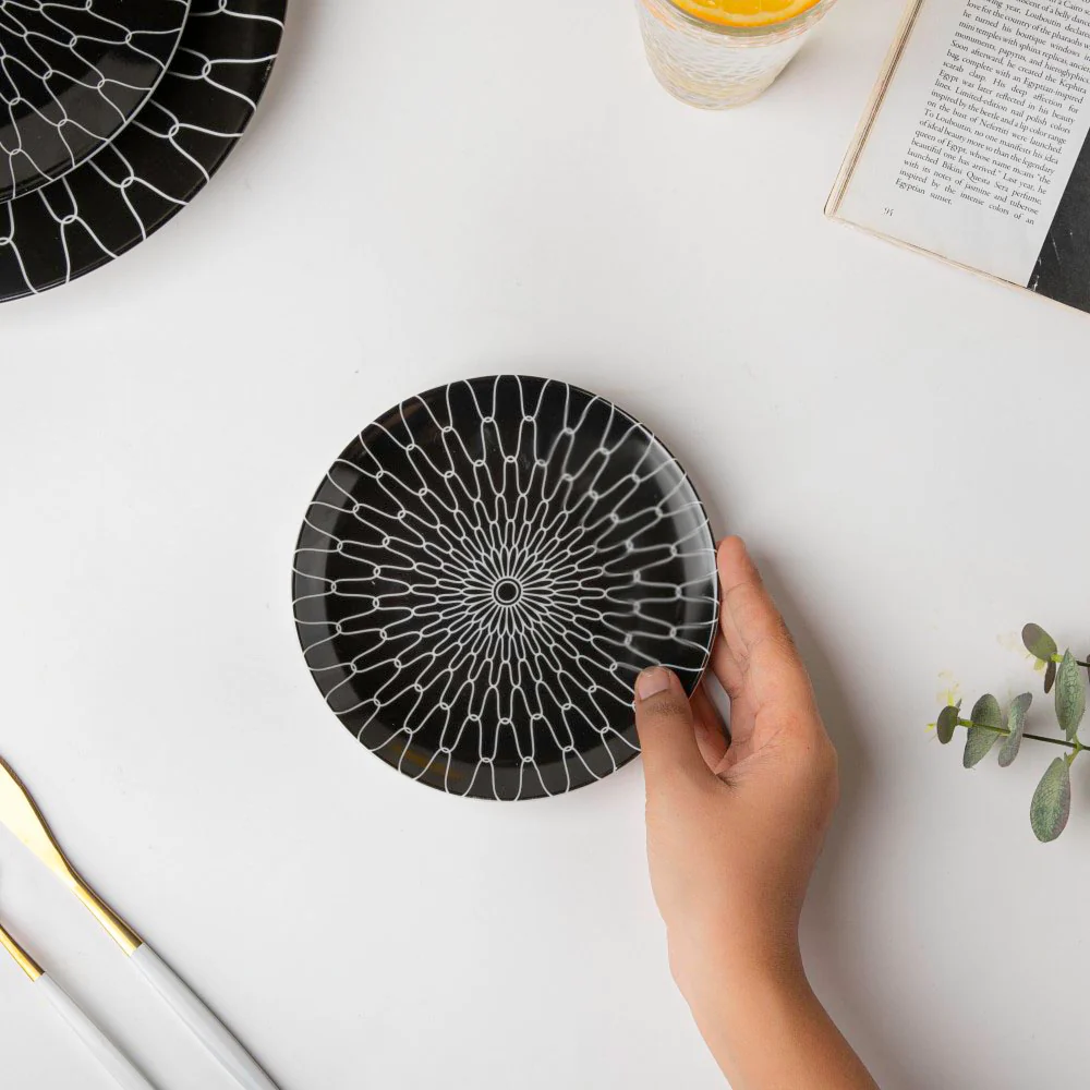Trellis Gloss Ceramic Dessert Plate Black 6 Inch - Image 2