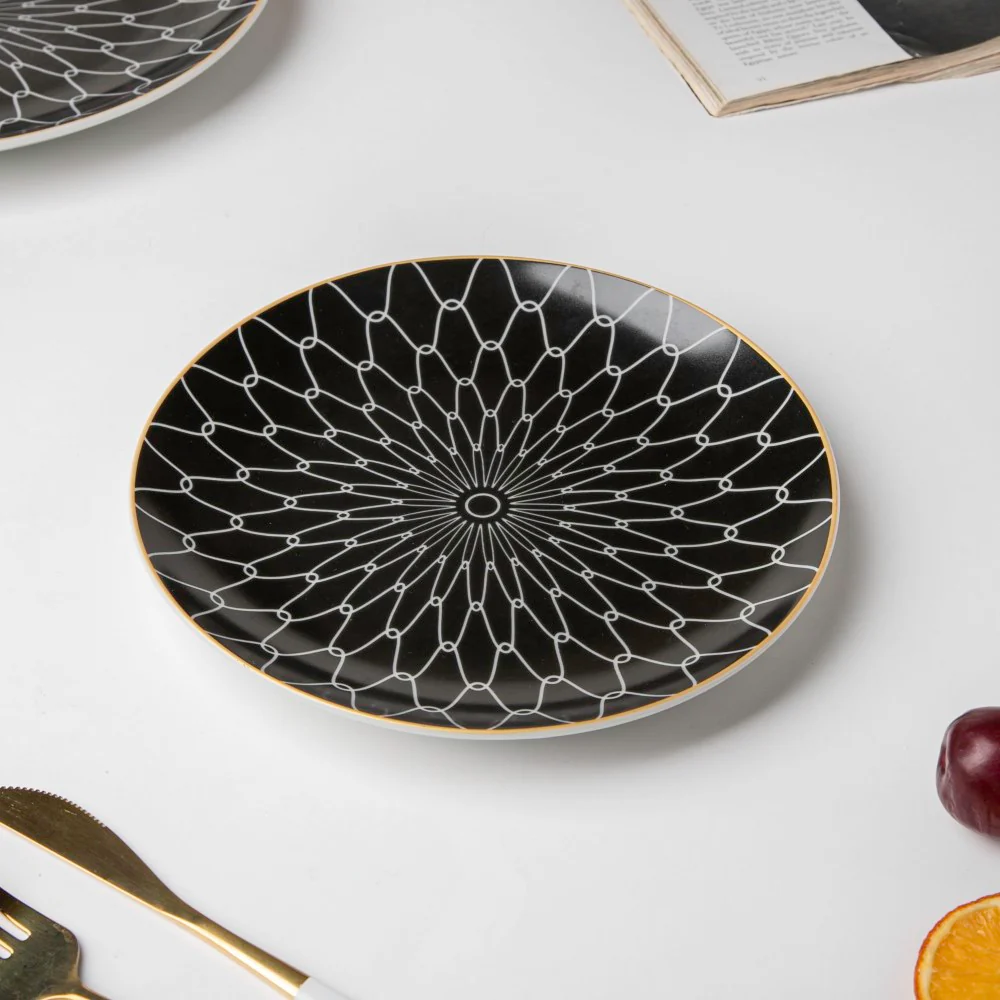 Trellis Gloss Ceramic Plate For Snacks Black 8 Inch - Image 4