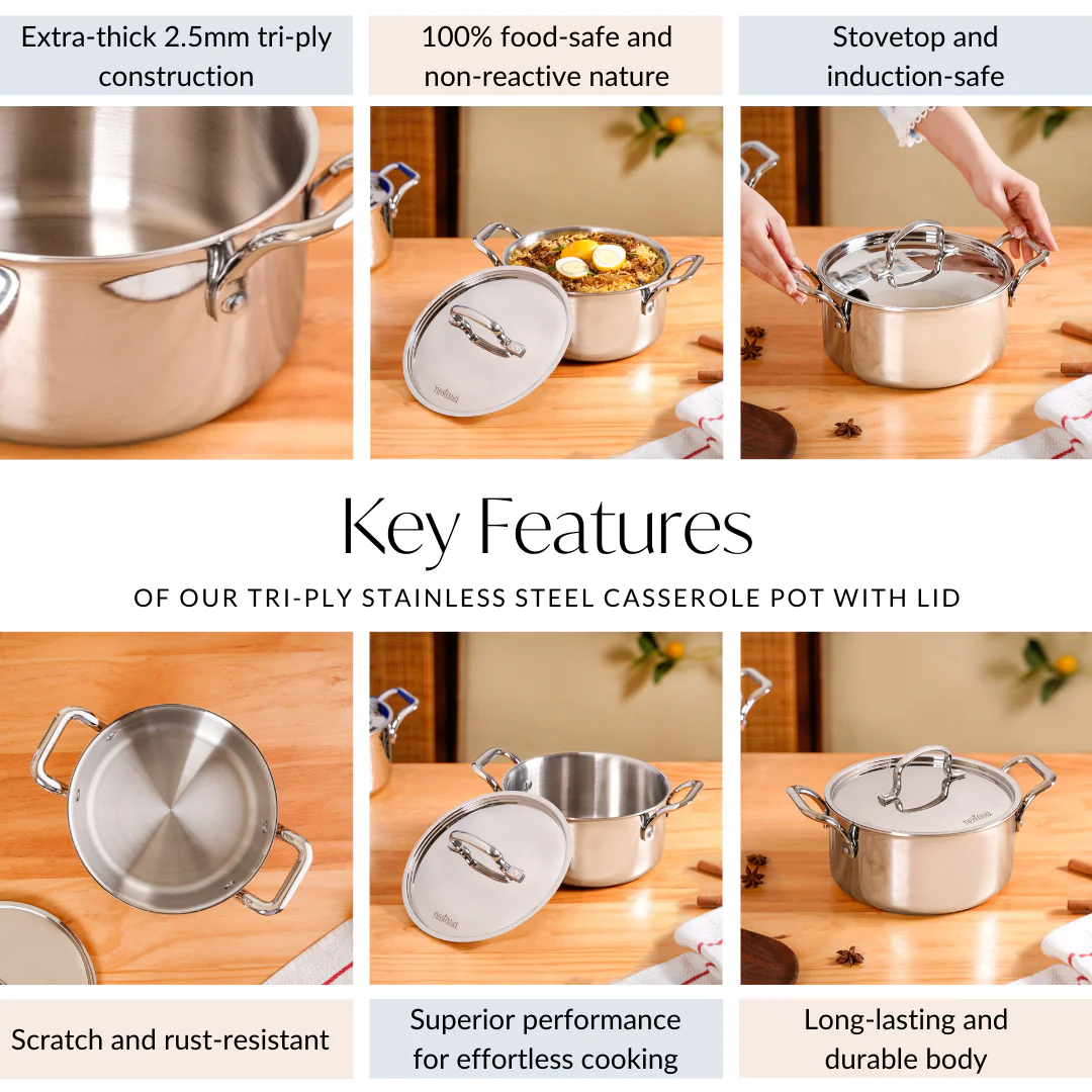 Tri Ply Stainless Steel Casserole Pot With Lid 3000ml - Image 5