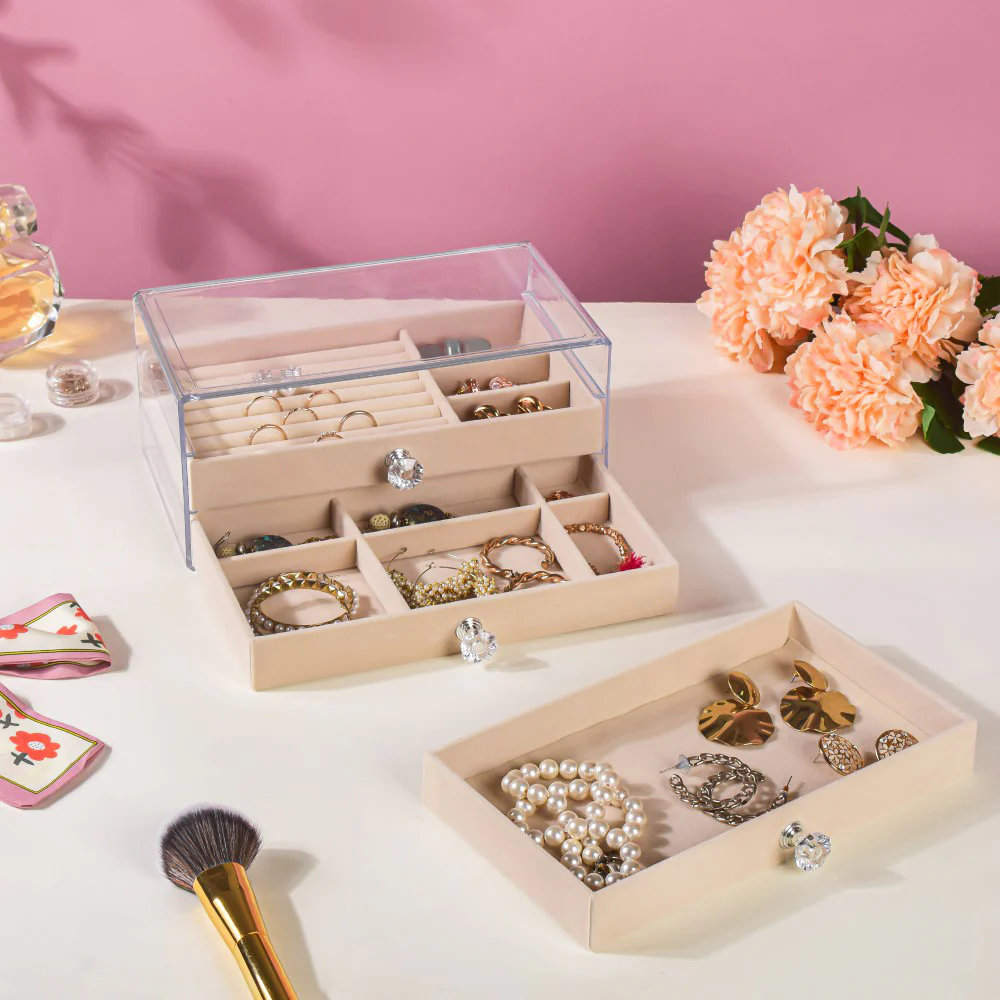 Triple Drawer Jewellery Organiser Cream - Image 4