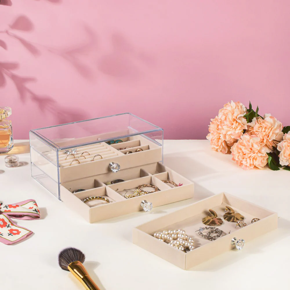 Triple Drawer Jewellery Organiser Cream - Image 6