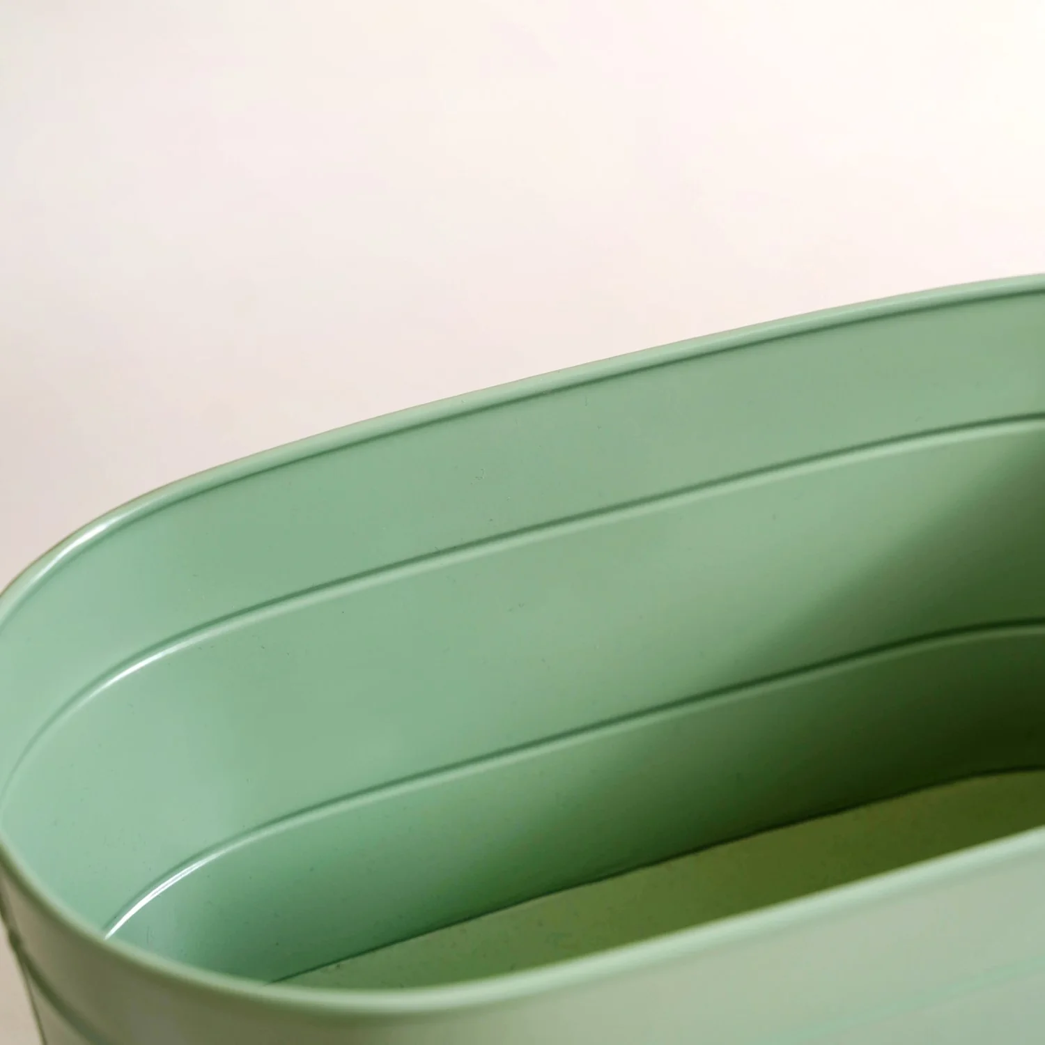 Trough Lined Oval Metal Planter Set Of 2 Sage Green - Image 6