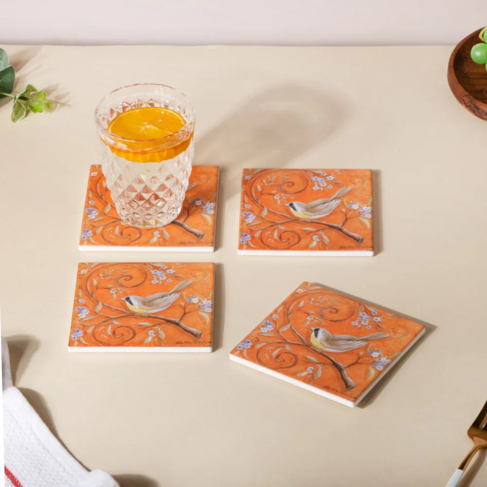 Tufted Bird Ceramic And Cork Coster Set Of 4 - Image 4