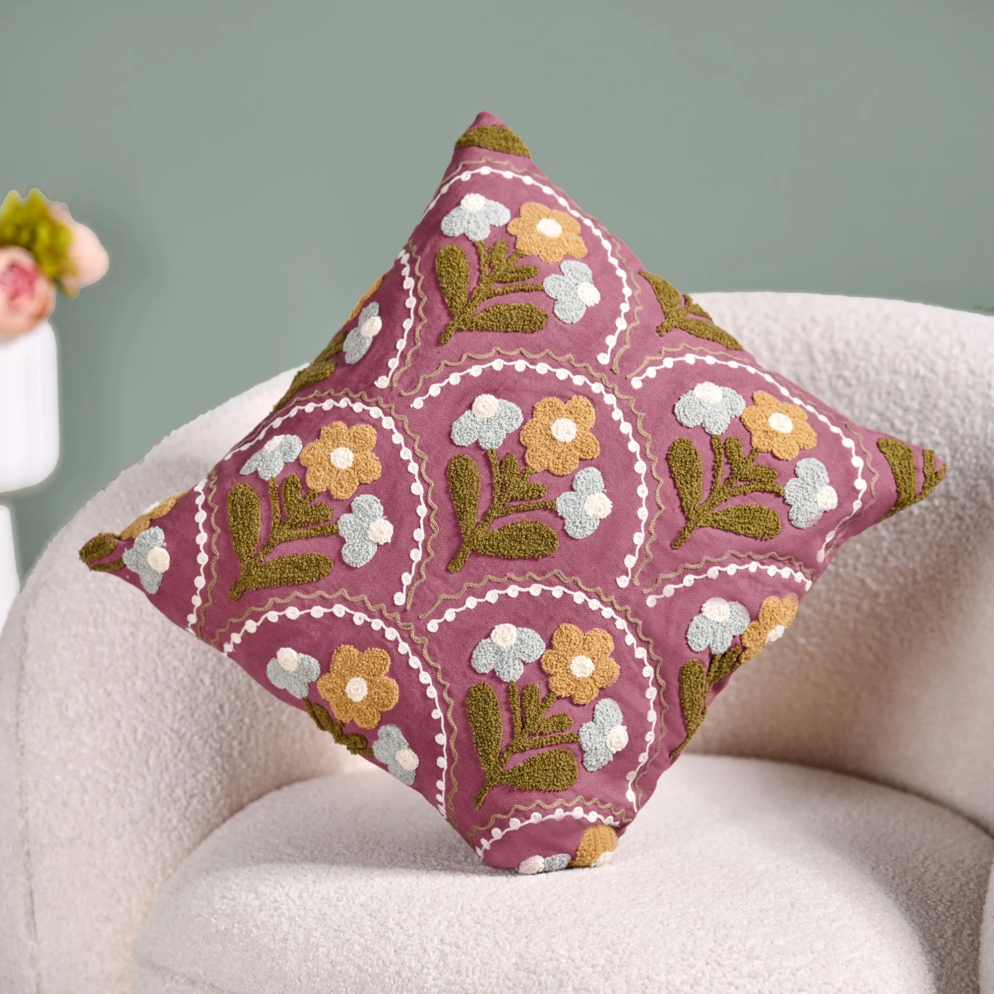 Tufted Blossoms Art Deco Purple Cushion Cover 40x40cm - Image 2