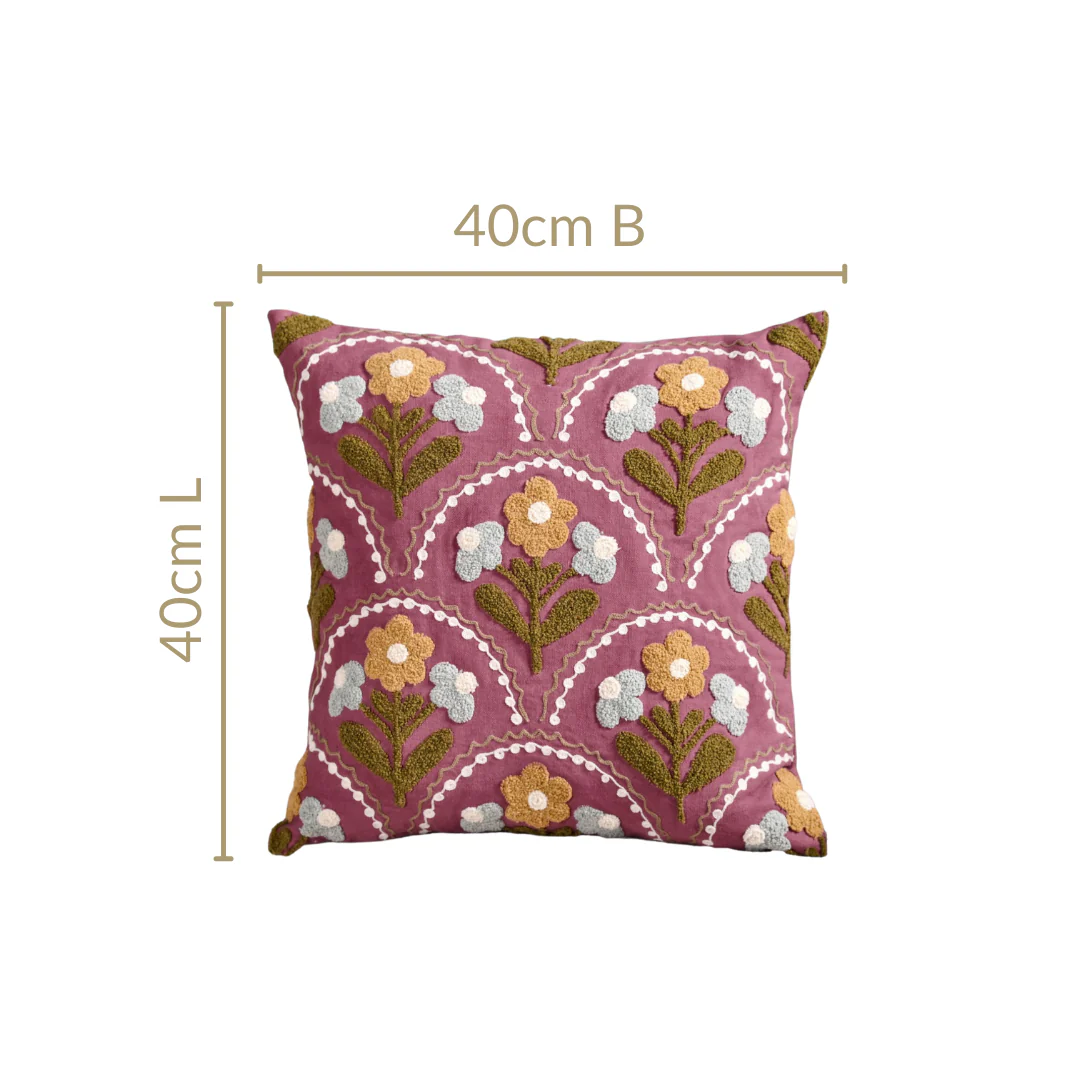 Tufted Blossoms Art Deco Purple Cushion Cover 40x40cm - Image 4