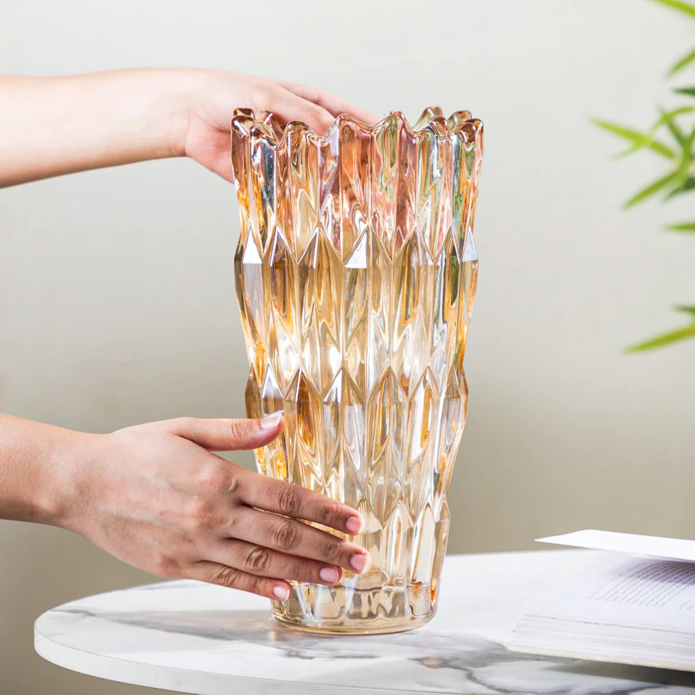 Tulip Crystal Glass Vase Amber 11 Inch - Image 2