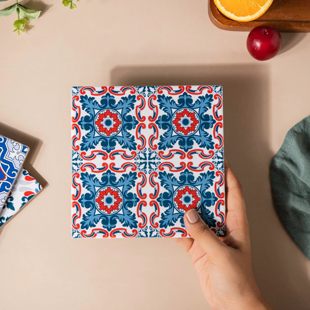Turkish Patterned Ceramic Square Trivet - Image 2