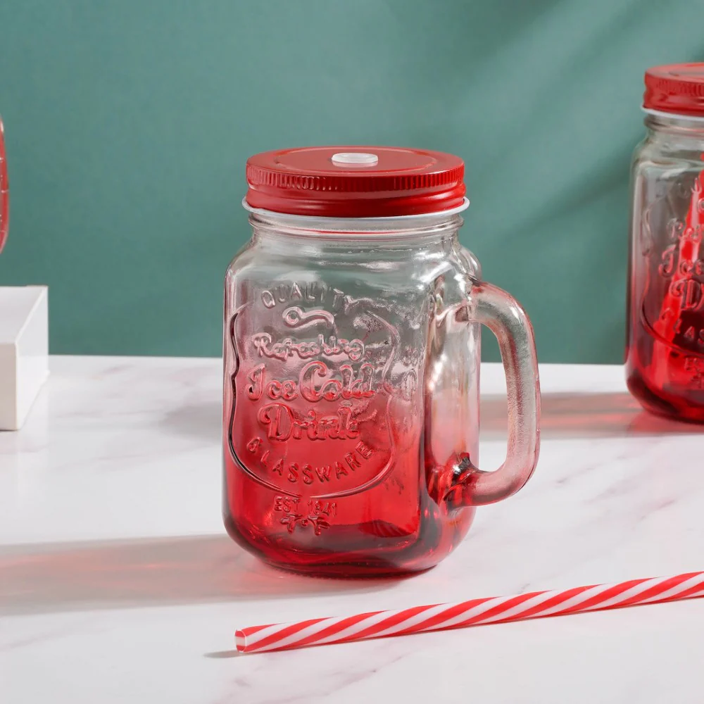 Tutti Frutti Glass Smoothie Jar Red with Lid and Straw Set of 4 - Image 9