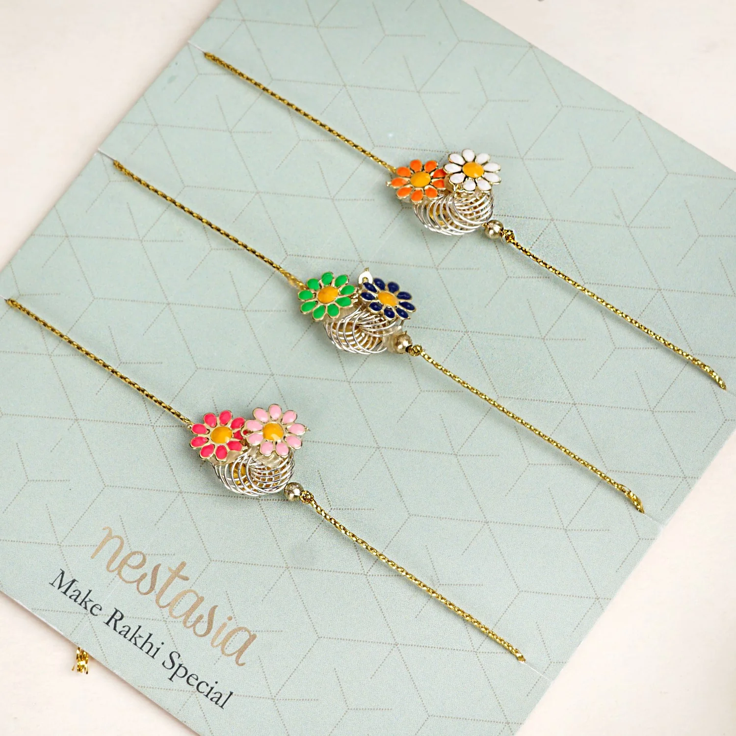 Twin Flowers Set Of 3 Rakhi Gift Box - Image 4