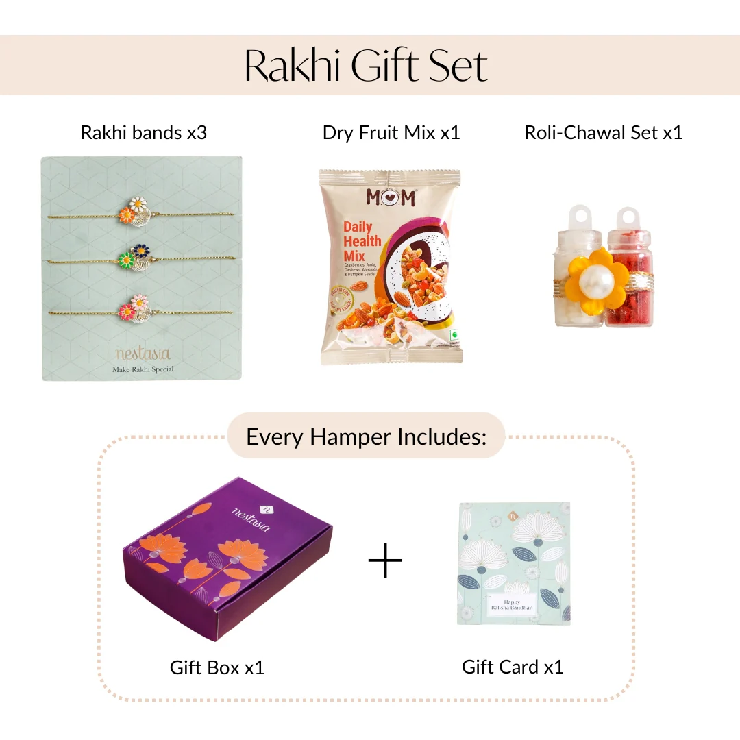 Twin Flowers Set Of 3 Rakhi Gift Box - Image 5