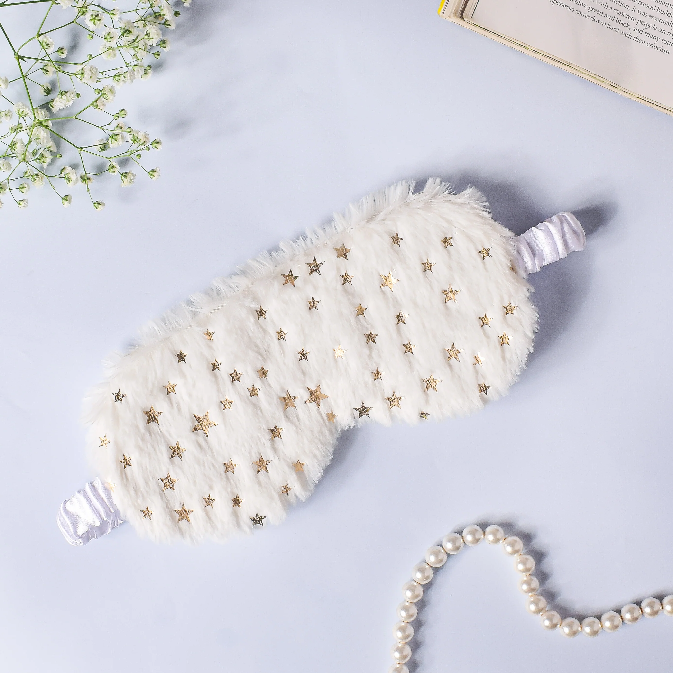 Twinkle Stars Plush White Travel Eye Mask
