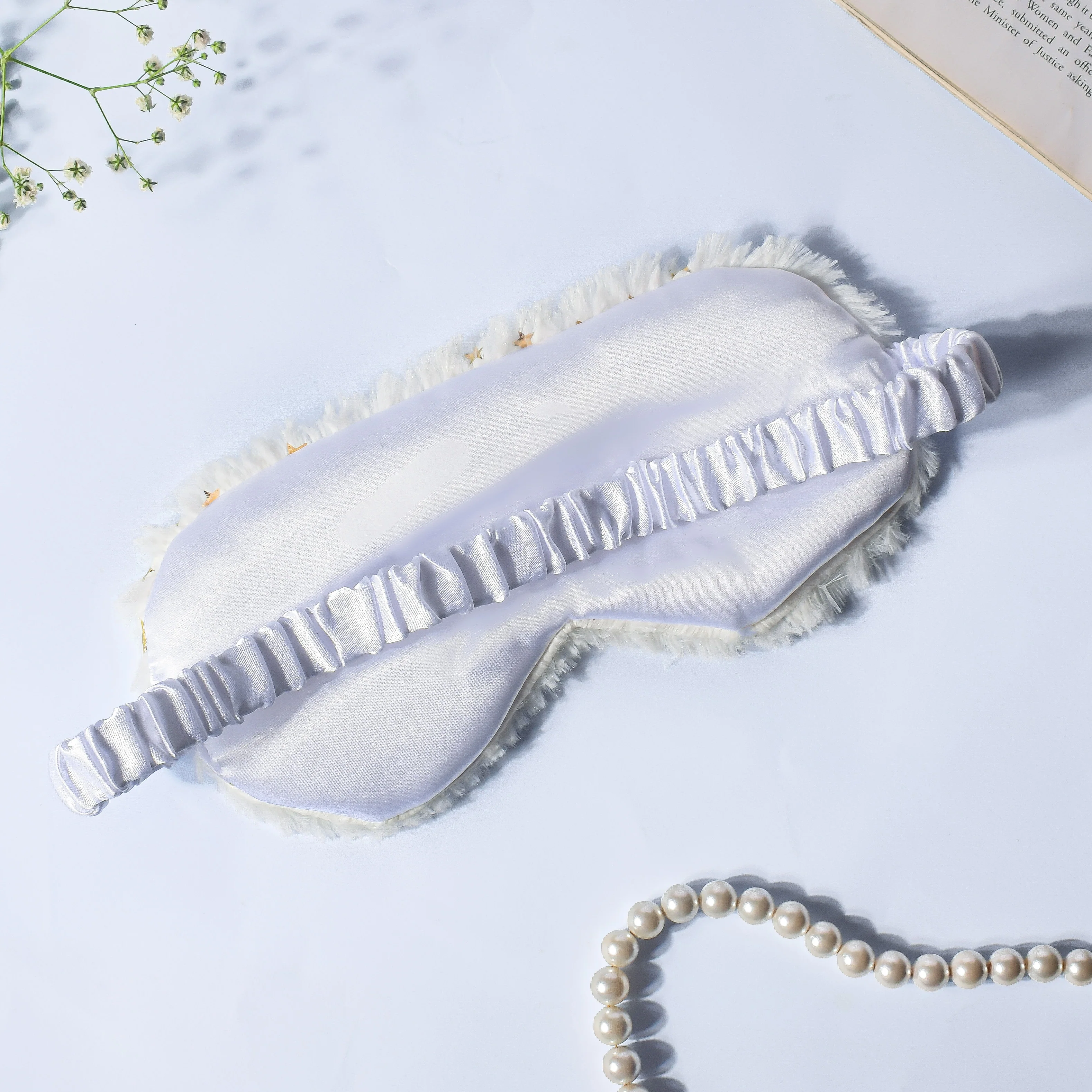 Twinkle Stars Plush White Travel Eye Mask - Image 3