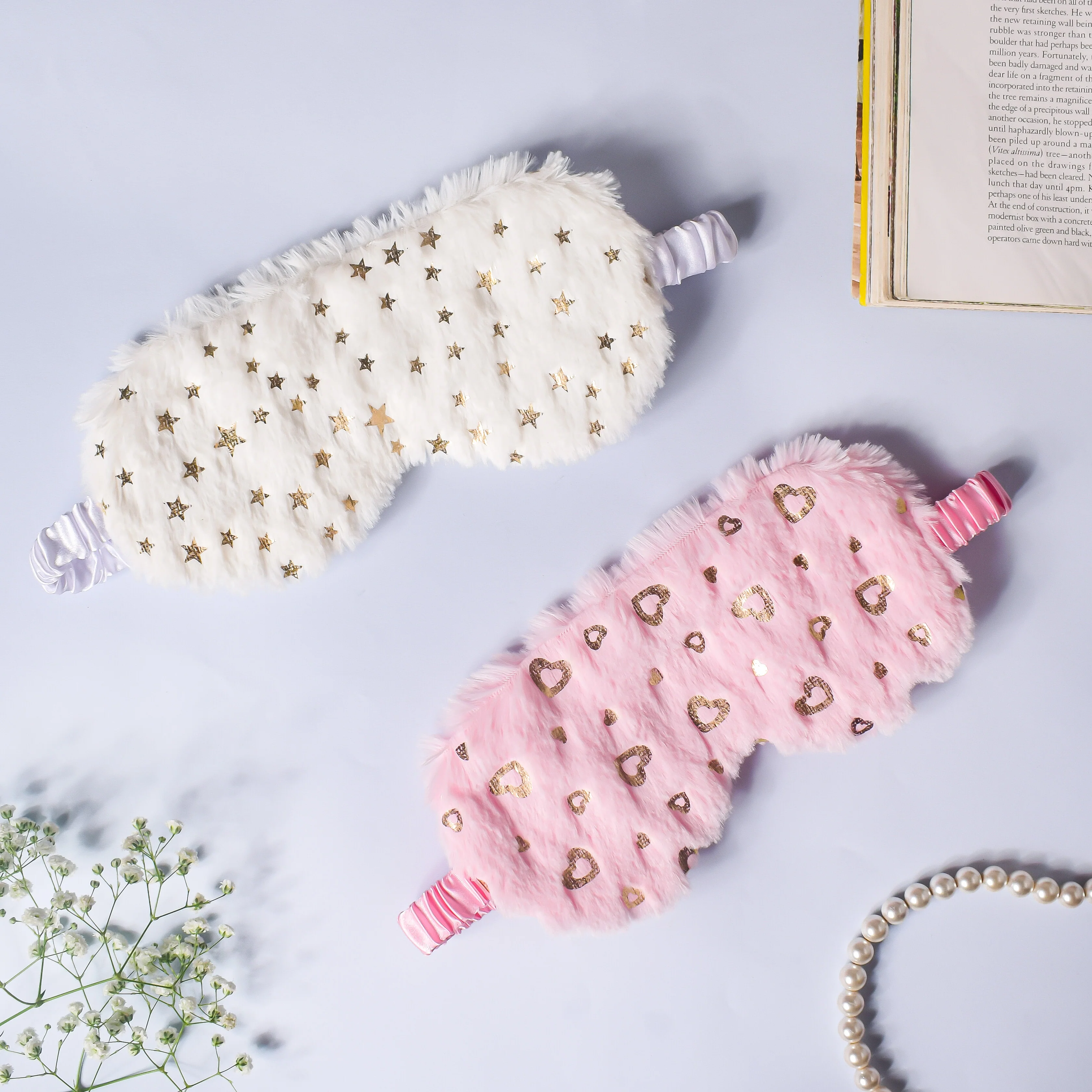 Twinkle Stars Plush White Travel Eye Mask - Image 6