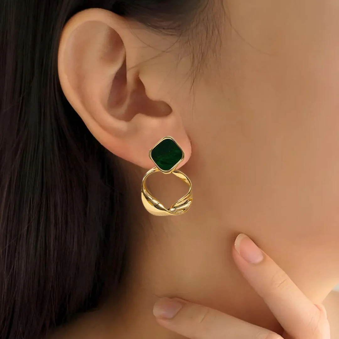 Twisted Hoop Dangling Earrings Green - Image 2