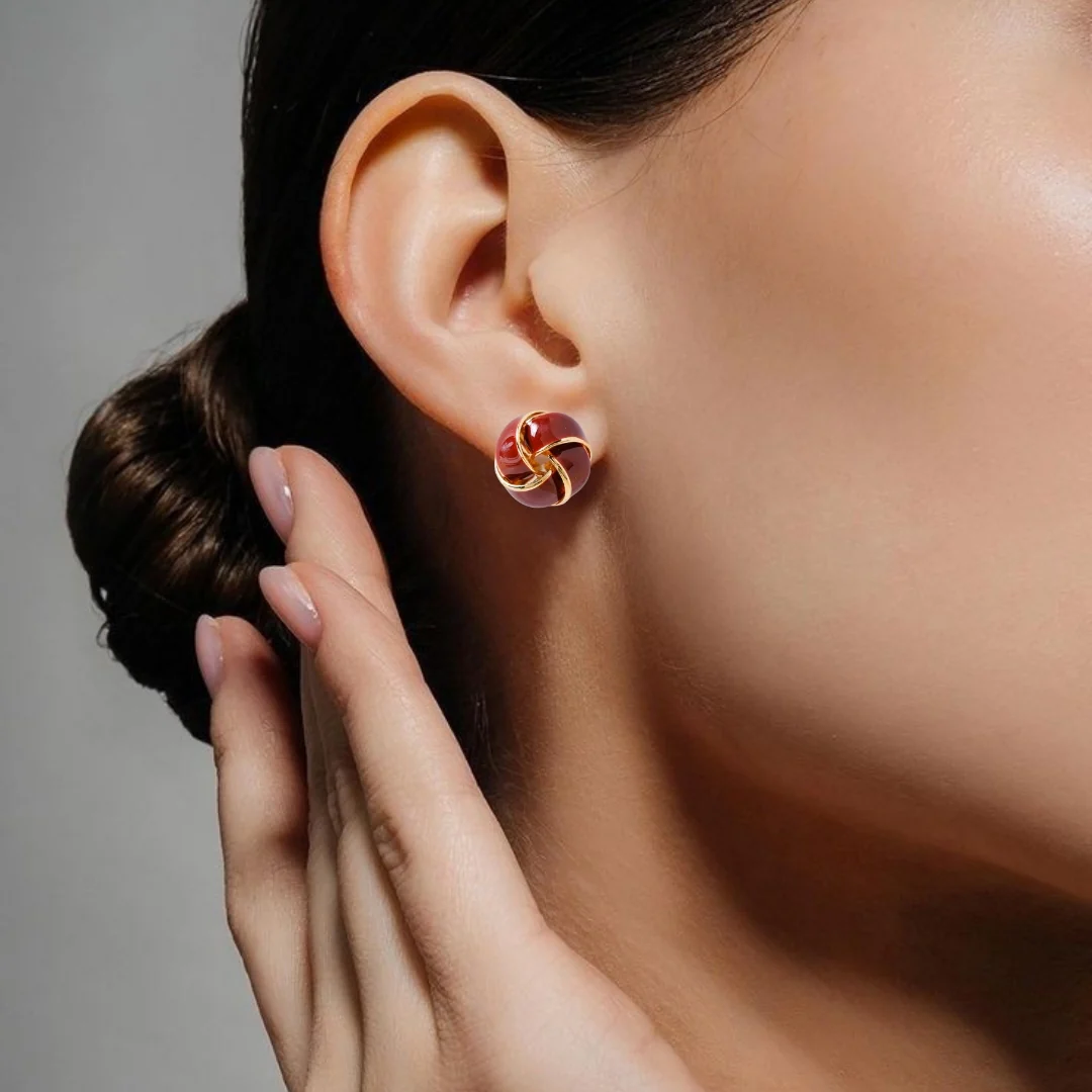 Twisted Knot Studs Maroon - Image 2