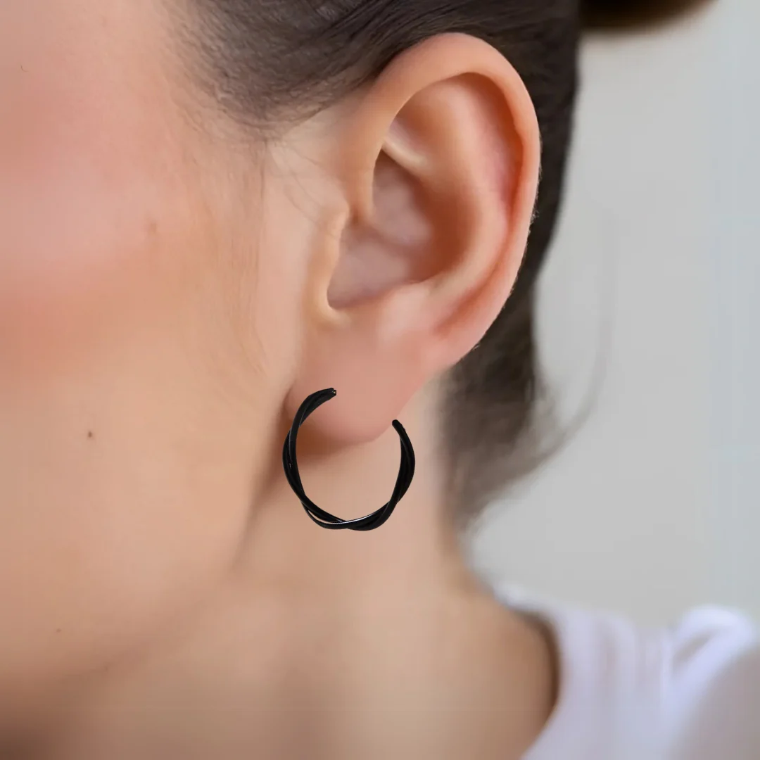 Twisted Multi Layered Black Hoop Earrings - Image 6