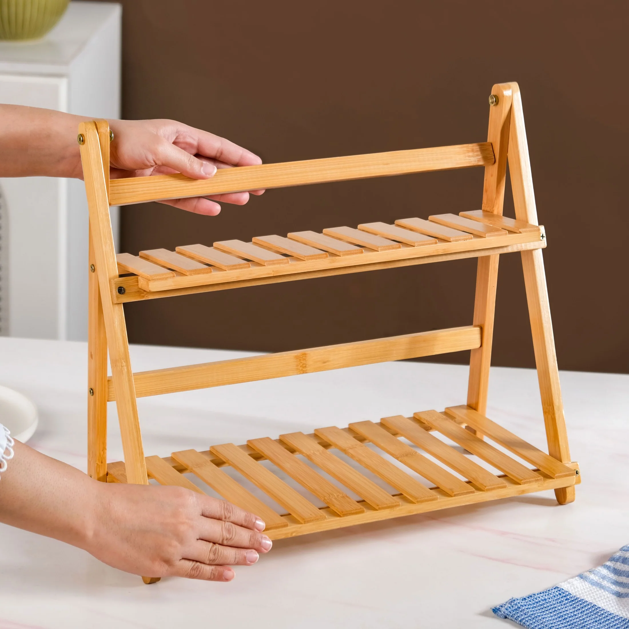 Two Tier Bamboo Countertop Shelf Stand - Image 3