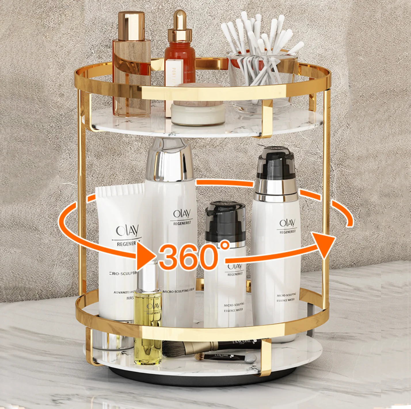 Two Tier Rotating Marble Storage Rack Gold - Image 14