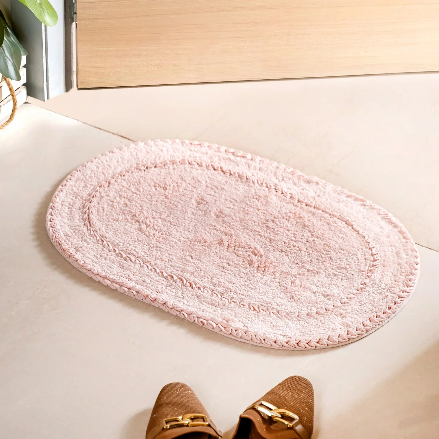 Ultra Soft Cotton Door Mat Baby Pink Set Of 2 24x16 Inch - Image 2
