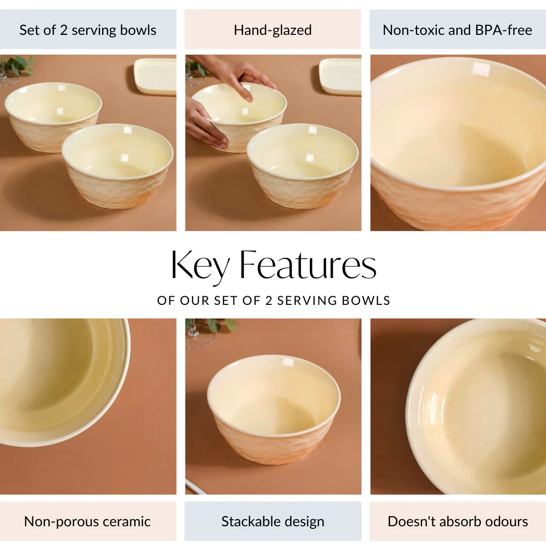 Vanilla White Textured Serving Bowl Set Of 2 1900ml - Image 4