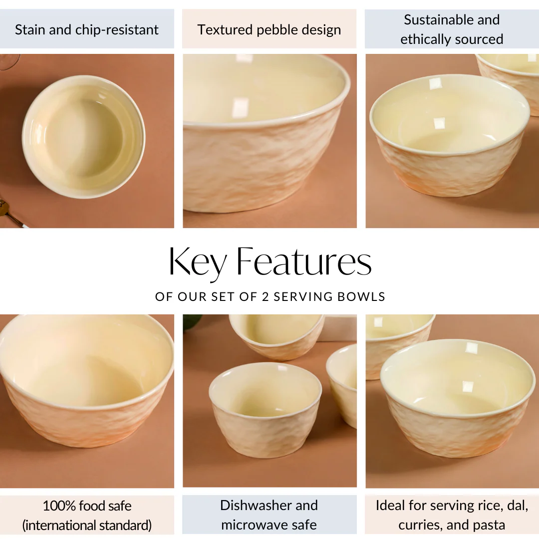 Vanilla White Textured Serving Bowl Set Of 2 1900ml - Image 5