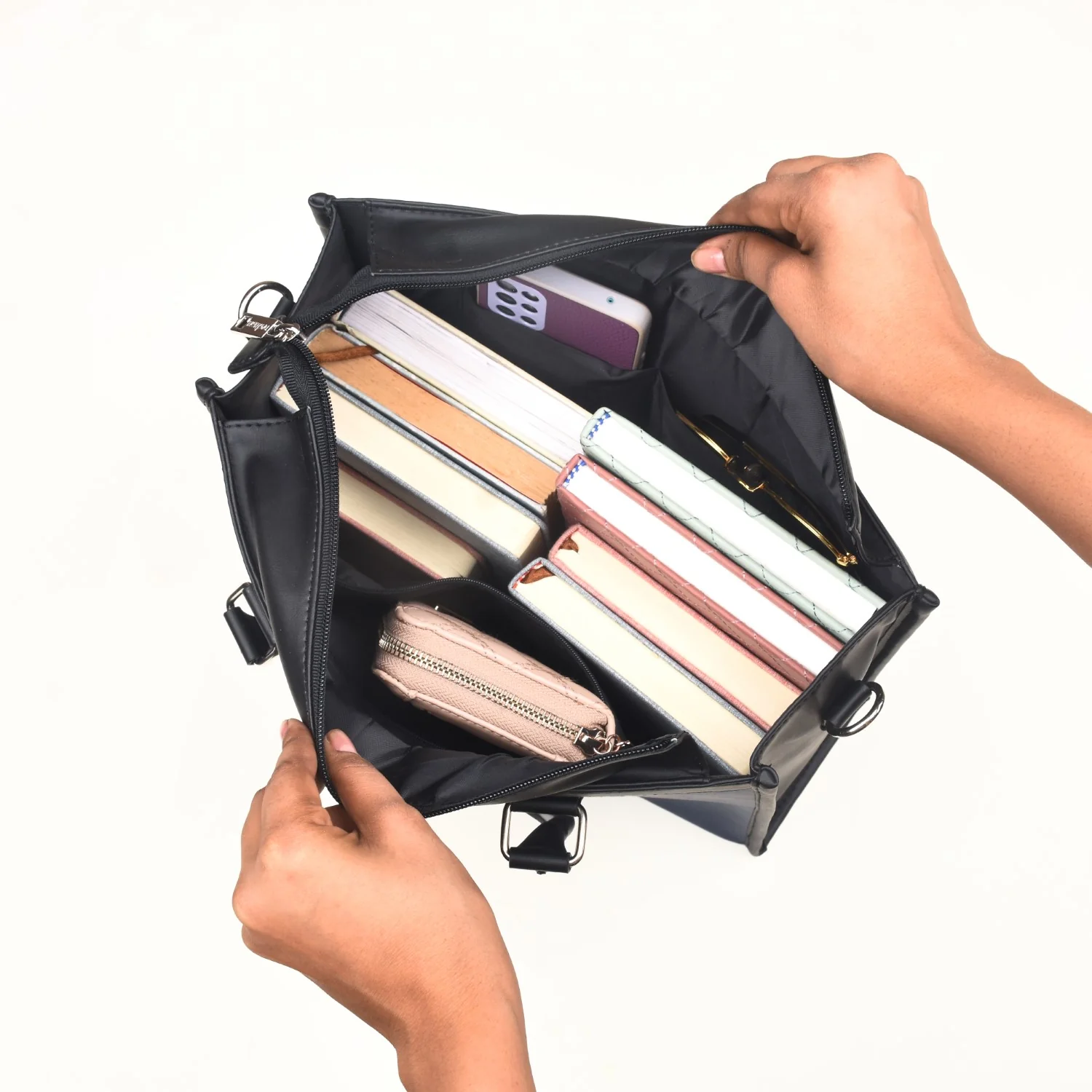 Vegan Leather Book Tote Midnight Blue - Image 10