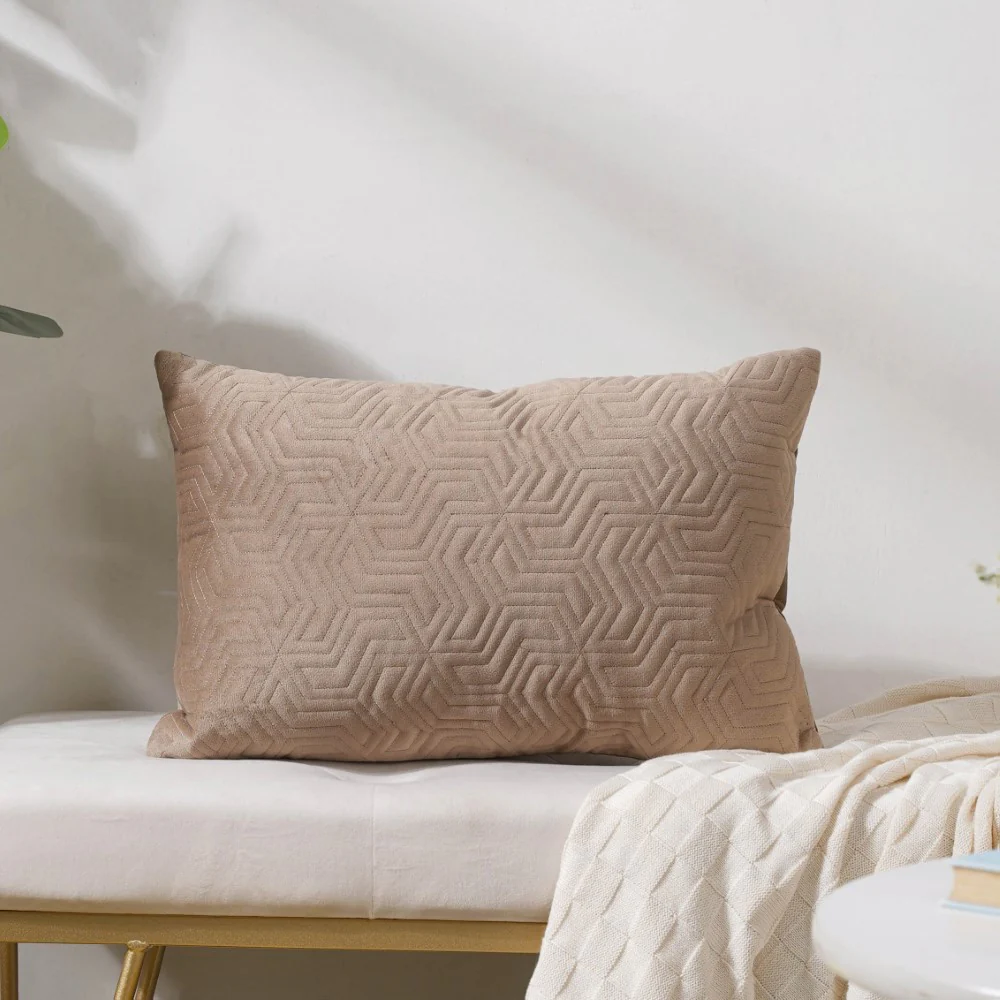 Velvet Lumbar Cushion Cover Beige 12x18 inch - Image 3