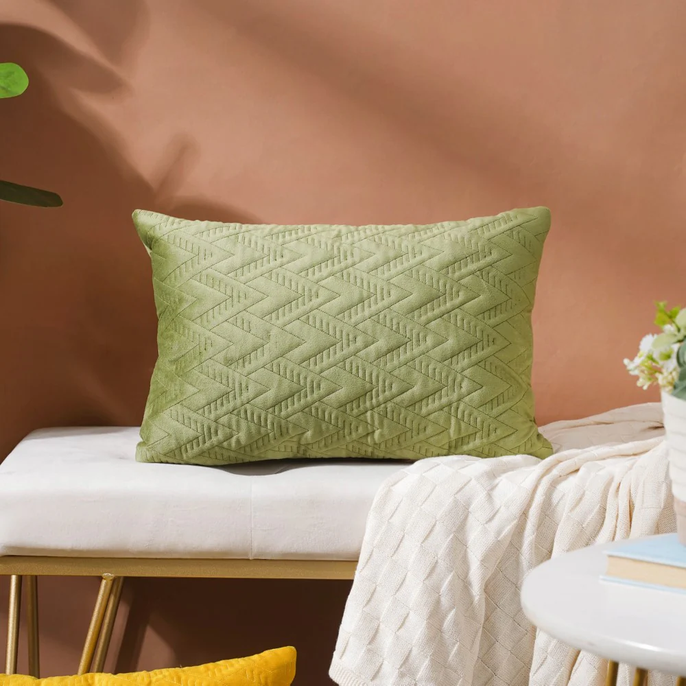 Velvet Lumbar Cushion Cover Green 12x18 inch - Image 4