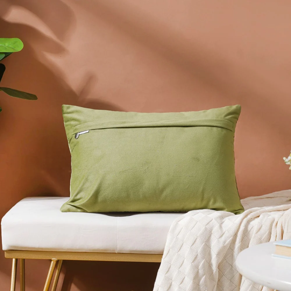 Velvet Lumbar Cushion Cover Green 12x18 inch - Image 5