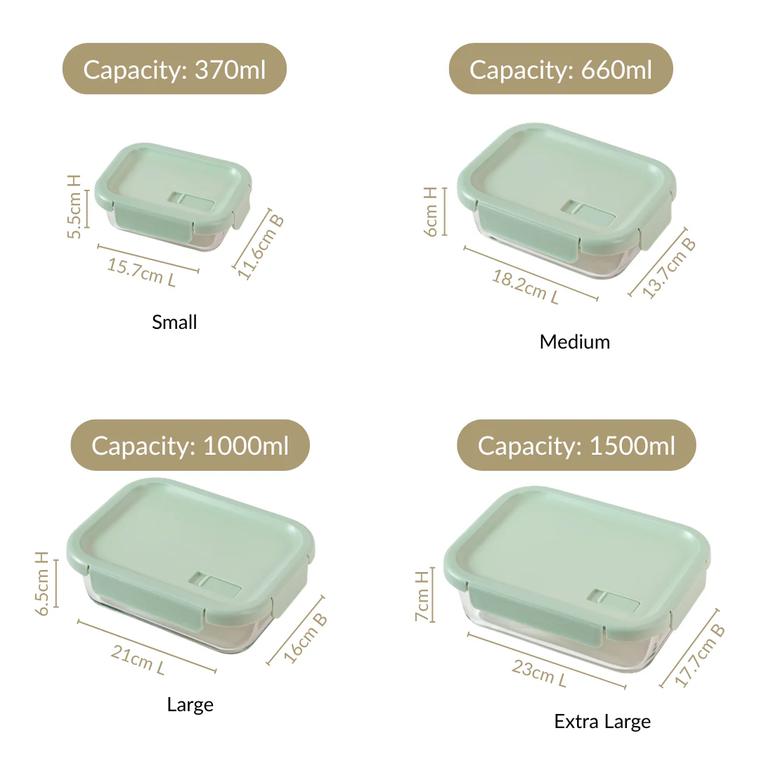 Venti Food Containers Sage Green Set Of 4 370ml 660ml 1000ml 1500ml - Image 7