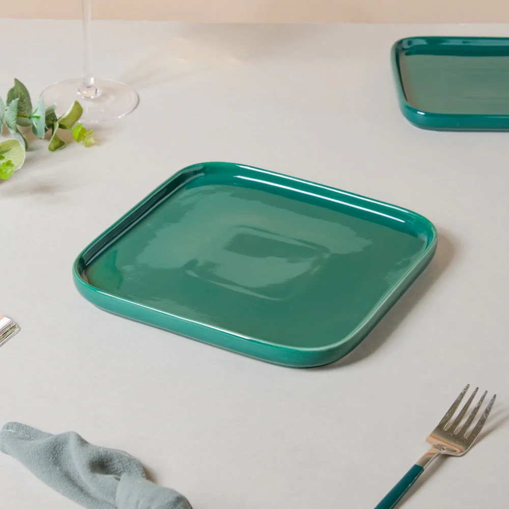 Verdant Square Ceramic Snack Plate Green 7.5 Inch - Image 3