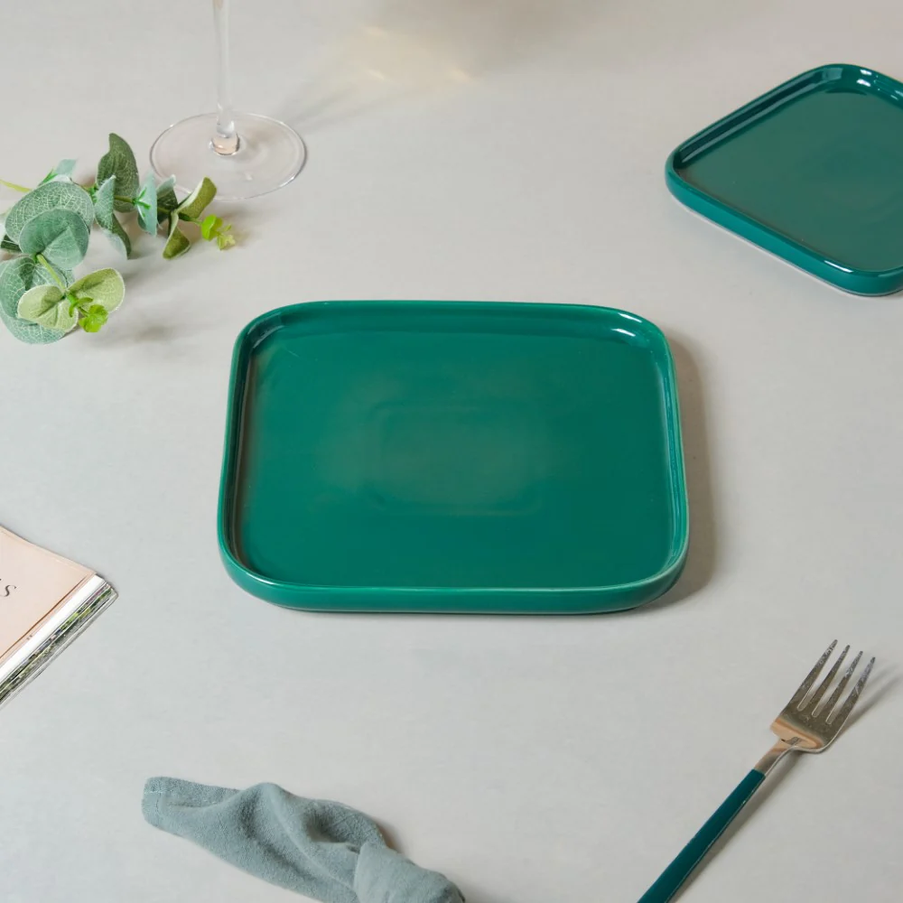 Verdant Square Ceramic Snack Plate Green 7.5 Inch - Image 5