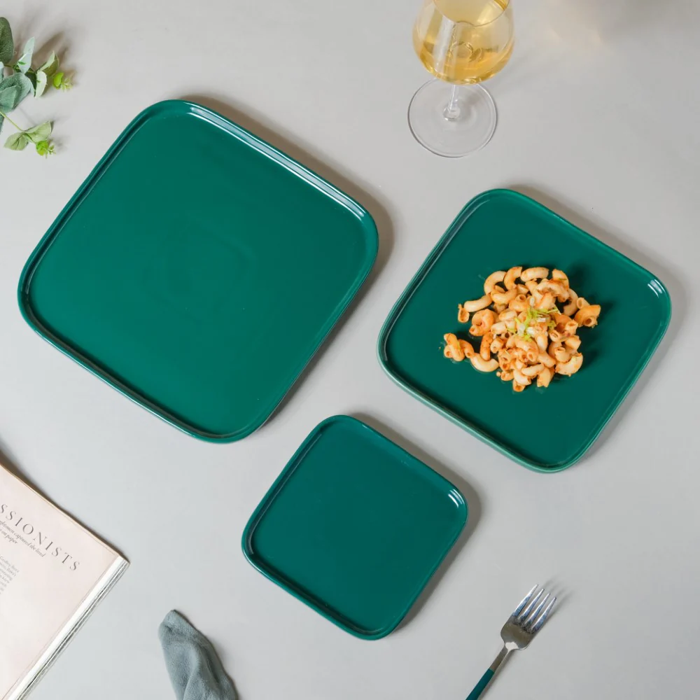 Verdant Square Ceramic Snack Plate Green 7.5 Inch - Image 6