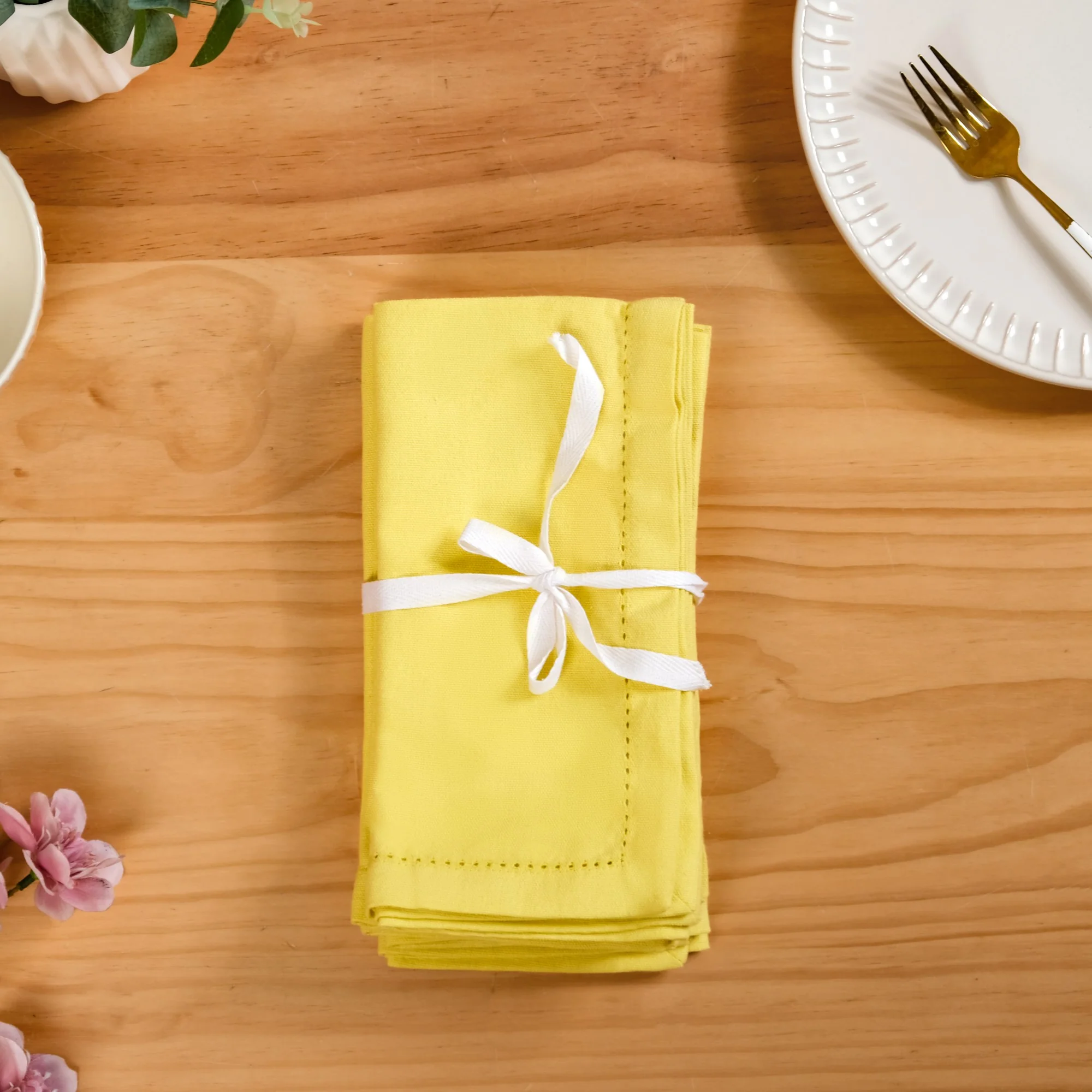 Verde Solid Yellow Table Napkins Set Of 6 - Image 6