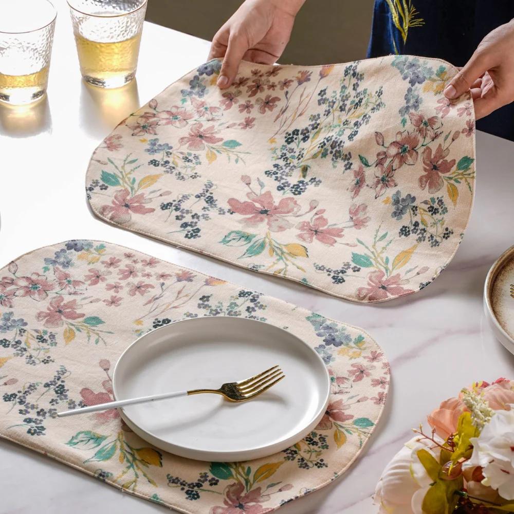 Vintage Floral Cotton Printed Table Mat Set Of 2 - Image 3