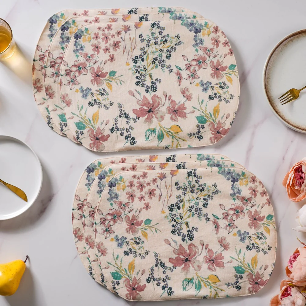 Vintage Florals Cotton Printed Table Mat Set Of 6 - Image 2