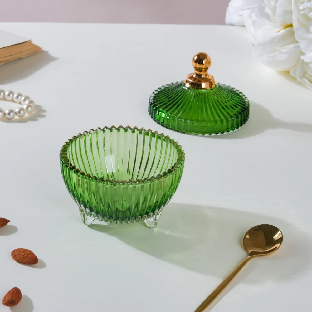 Vintage Glass Jar With Lid Green Small 100ml - Image 12