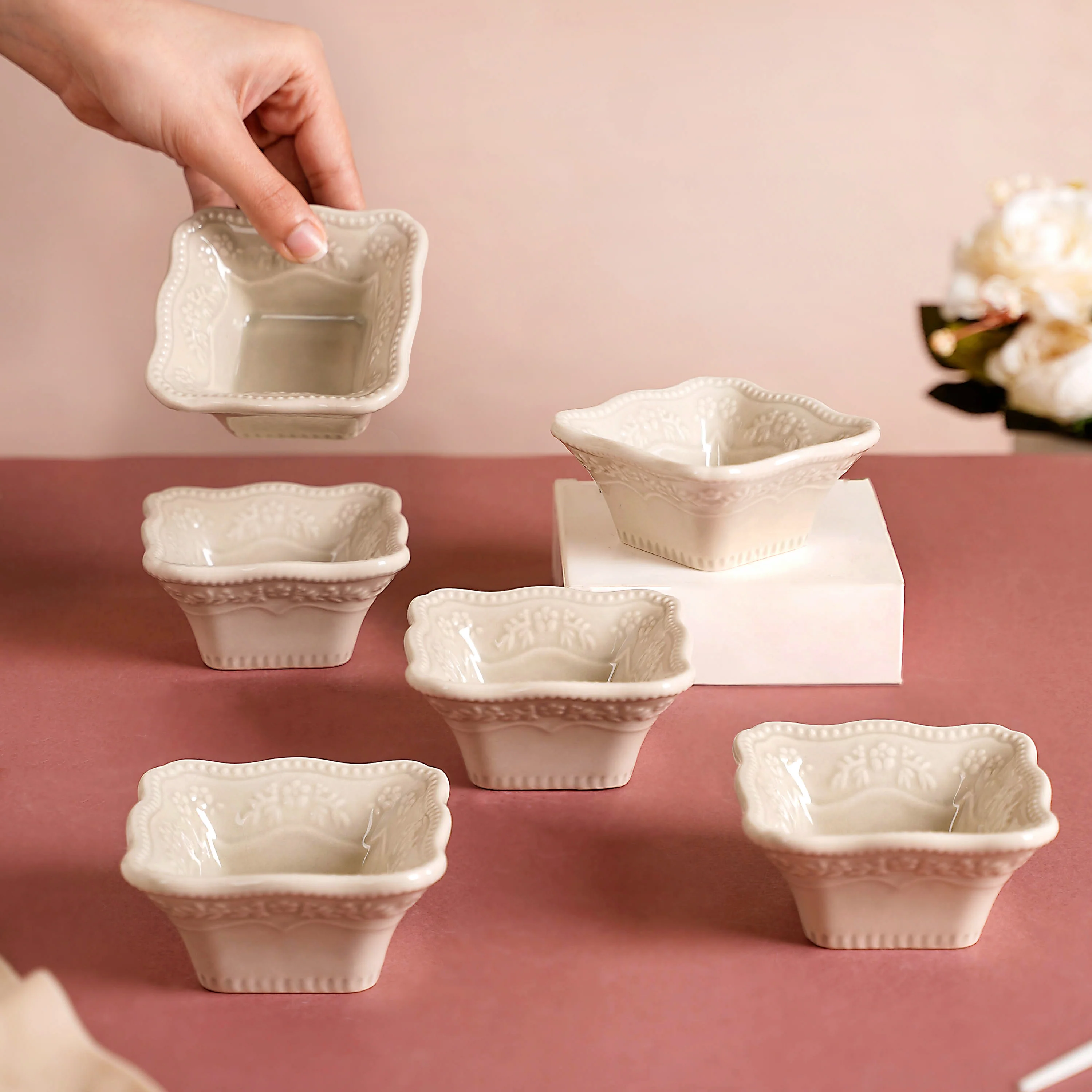 Vintage Square Dip Bowl Beige Set Of 6 60ml - Image 7