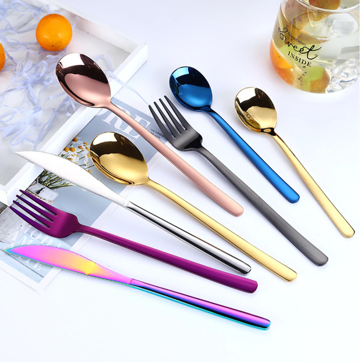 Vintage Stainless Steel Cutlery Set Of 4 Rose Gold - Image 2